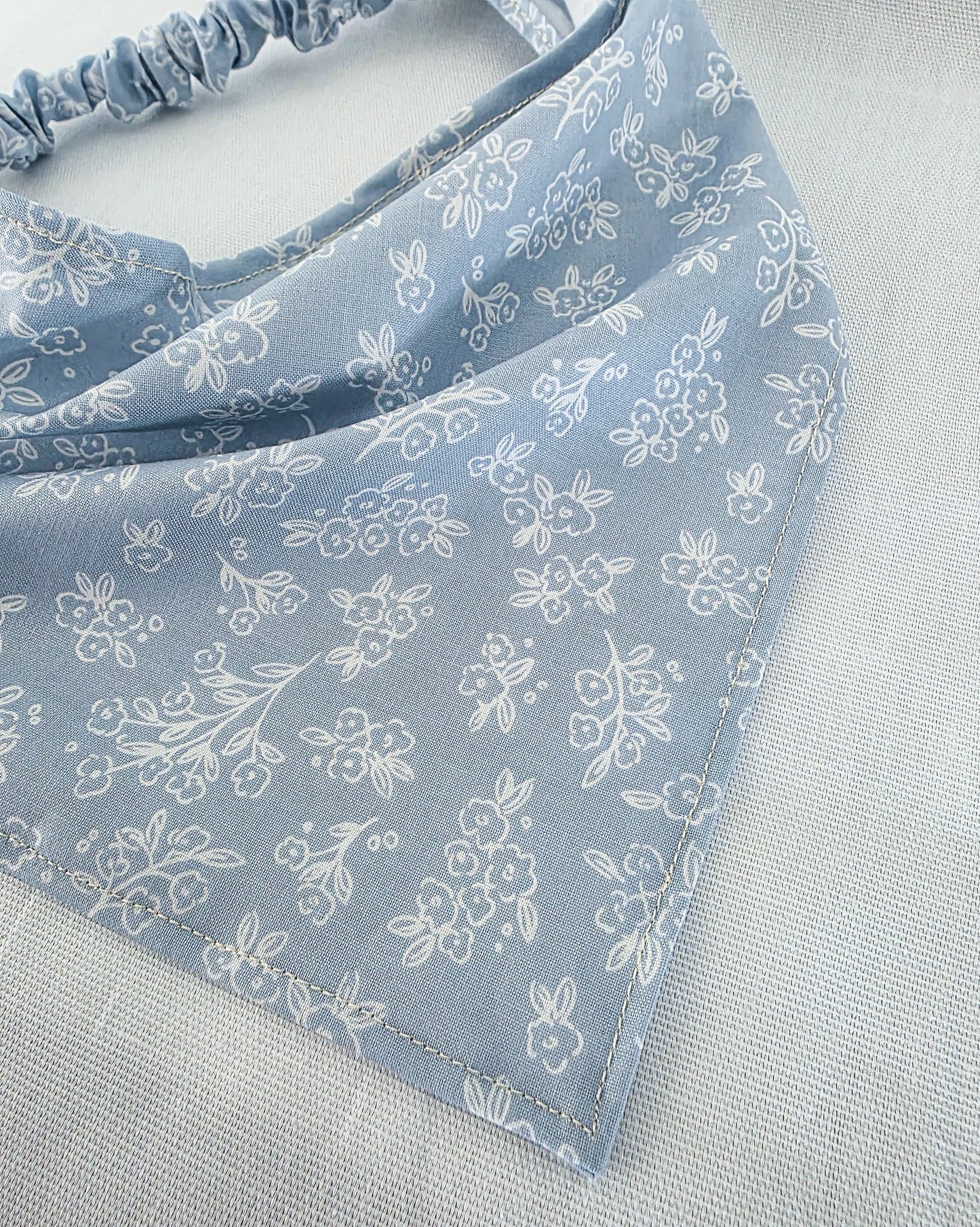 Light Blue/Periwinkle Floral Print Elastic Hair Bandana